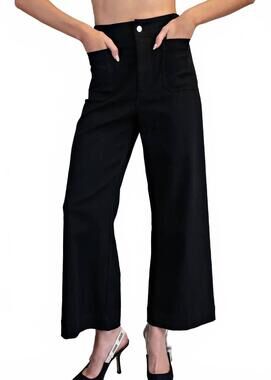 NEW EESOME soft washed wide leg pants in black